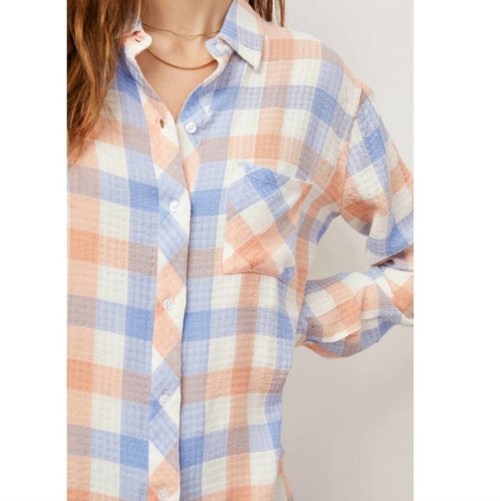 Rails Brady Blue Melon Button Front Long Sleeve Shirt Womens - Picture 2 of 7